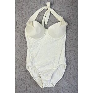 VTG Mainstream White Lace Overlay One Piece Swimsuit / Women's 14 / Made in USA